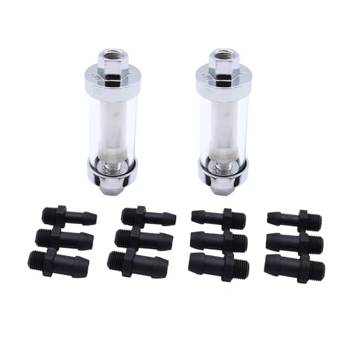 2 Set Universal 3/8" 1/4" 5/16" Fittings Inline Fuel Filters Chrome Glass Reusable Washable Inline Fuel Filter Fits for Motorcycle Car Caravan Boat Lawn Mower