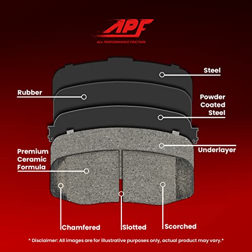 APF Front and Rear Pads Compatible for 2014-2017 INFINITI Q50 Ceramic Carbon Fiber Brake Pads | OEM Fitment | Low Noise | Dust Free | 10YR WTY | 8 Brake Pads