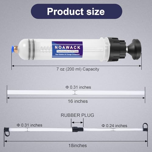Fluid Extractor Pump, Manual Oil Extractor for Cars, ATVs & Lawn Mowers - Oil Transfer Pump with Flexible Hoses, Brake/Transmission Fluid Extractor, Oil Change Tools 7 oz (200 ml) - size: 200 ml(16" hose)