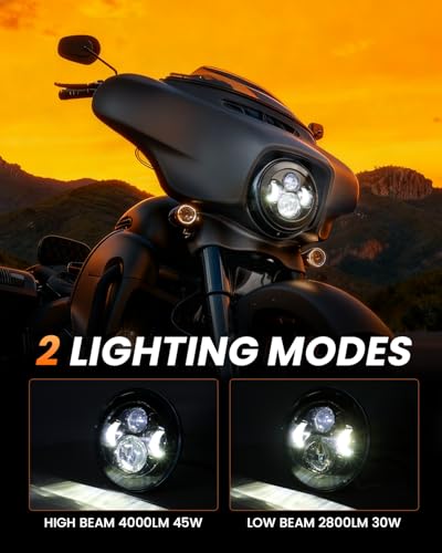 BICYACO DOT 7 Inch Motorcycle LED Headlight Headlamp Compatible with Harley Davidson Electra Glide Street Glide Fat Boy Road King Heritage Softail Switchback Black - color: Black G