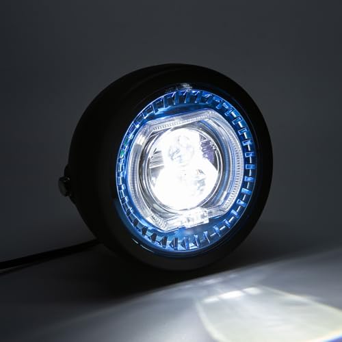 Motorcycle Headlight 5.75 inch Round LED with Mounting Brackets Assembly, Front Headlamp with DRL High/Low Beam for Cafe Racer E-bike Bobber Chopper (style C) - style: style C