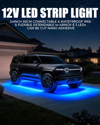 Keiurot 12V Led Light Strip for Cars Golf Cart 24Inch Connectable Blue 4PCS - color: Blue Led Strip 24" Connectable