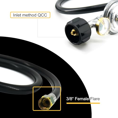 MAJARO 12 Feet Propane Regulator with Hose and Tank Gauge - Universal QCC1 Type BBQ Regulator and Hose Replacement, 3 Color-Coded Pressure Dials for LP Gas Grill, Heater, Fire Pit Table - color: PVC & Gauge