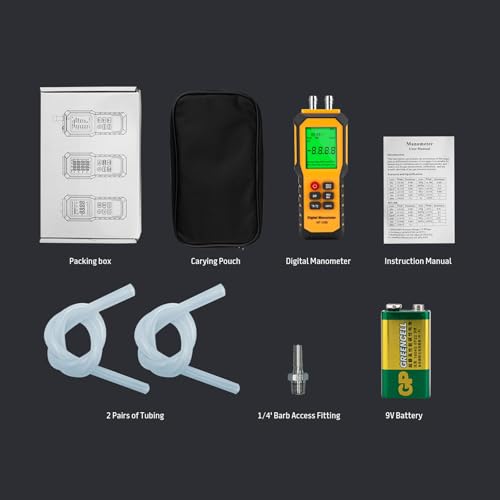 5/16 Inches Diameter Pressure Port Digital Manometer, YZT Meter Dual Port Air Pressure Meter Pressure Gauge HVAC Gas Tester, Differential Pressure Manometer - style: 5/16 Inches Diameter Port