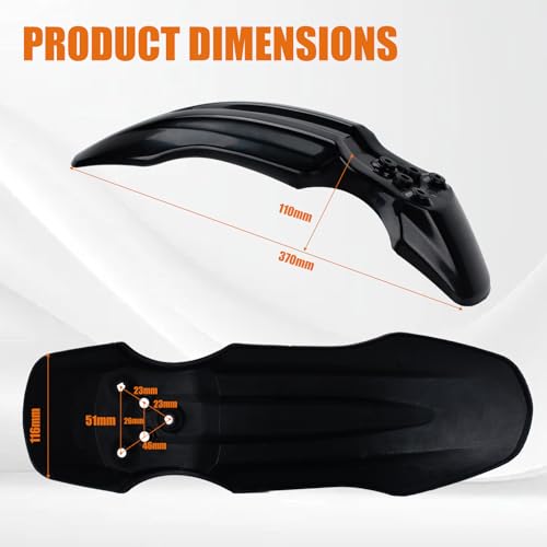 Dirt Bike Front Fender for Yozma IN10 Tuttio Soleil 01 MX350/500/650 SX500 KX110 XR70 Ridstar Q20 CRF50 Style with Mounting Bolts Ebike Dirt Pit Bike Wheel Mudguard (Black) - color: Black