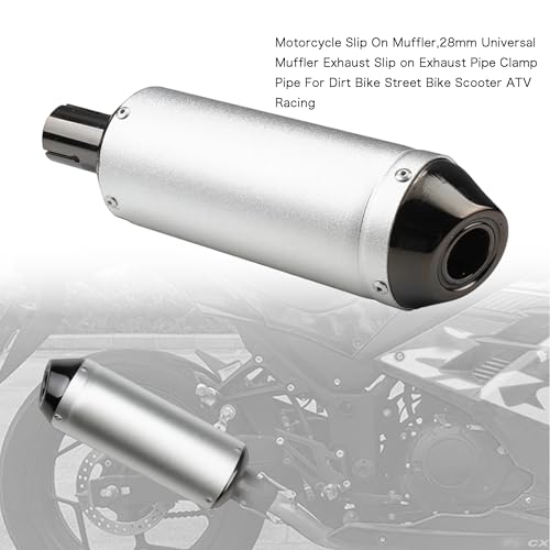 1.1" Motorcycle Slip On Muffler,28mm Universal Muffler Exhaust Slip on Exhaust Pipe Clamp Pipe For Dirt Bike Street Bike Scooter ATV Racing - color: Silver