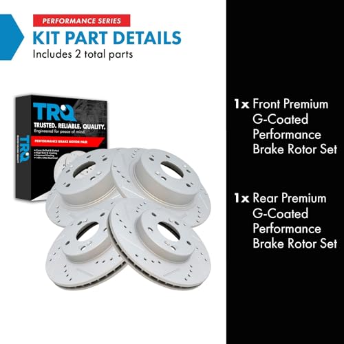 TRQ Performance Front and Rear Brake Rotor Set G Coated Drilled and Slotted - style: BRA10082