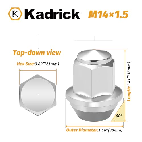 KADRICK 20PCS Lug Nuts for 2015-2024 Edge Mustang Explorer Fusion/MKZ MKX - color: Silver, size: M14x1.5, style: 20 Pack-Ford Mustang Edge