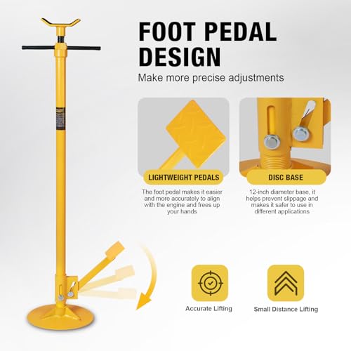 YELLOW JACKET Underhoist Support Stand 3/4 Ton Capacity with Foot Pedal, Lifting from 52.8" to 76.5", 12 Inch Diameter Base, Bearing Mounted Spin Handle, Contoured Saddle, Supports Vehicle Components - size: 3/4 ton with Foot Pedal