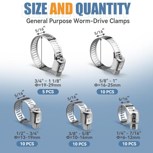45PCS Hose Clamp Assortment Kit, Stainless Steel Worm Gear Clamps - size: 45PCS Kit (6-29mm)