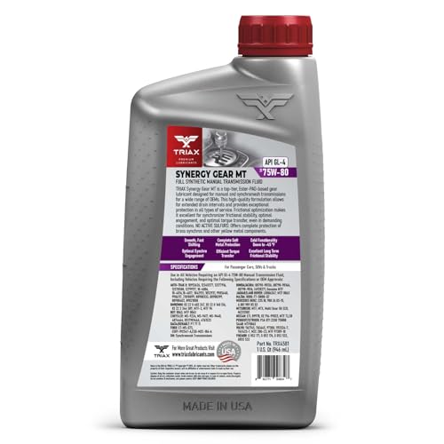 TRIAX Synergy Gear MT 75W-80 GL-4, Full Synthetic Manual Transmission and Gear Box (1 Quart) - size: 1 Quart