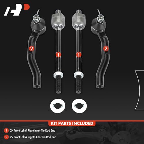 A-Premium Front Inner & Outer Tie Rod End Kit, Compatible with Honda
