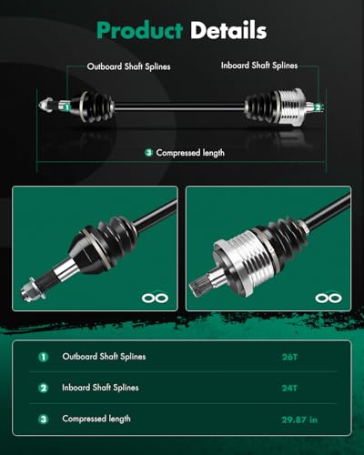 SCITOO Pair Rear CV Axle Shaft Assembly for Maverick Max 1000R 2013-2018