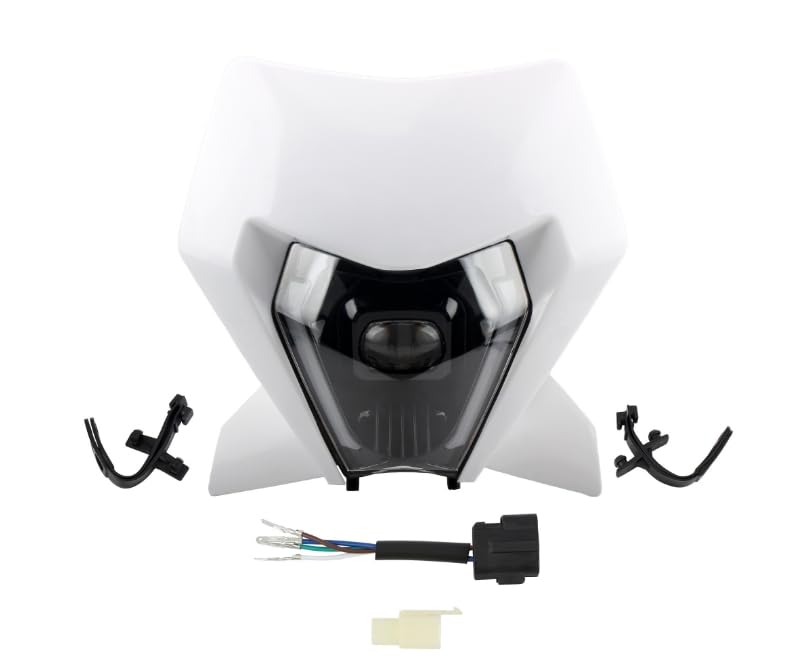 Dirt Bike LED Headlight,Motorcycle Elliptical Headlamp Supermoto Fairing For TC FE TE EXC XCW SXF SX 125 250 300 350 450 500 530 SMC R 690 2024 White - color: White