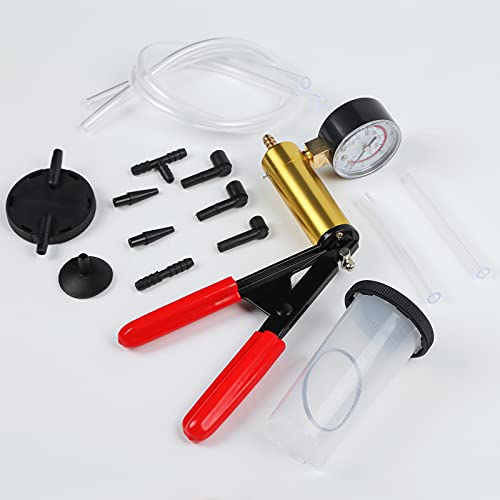 Yonligonju Brake Bleeder Kit with Hand Vacuum Pump with Gauge Adapters Automotive Brake Fluid Bleeding Set for Bike Car Truck (Black) - color: black