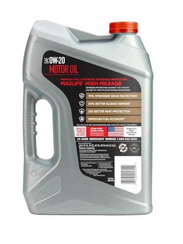 Valvoline MaxLife Extended Protection High Mileage 0W-20 Full Synthetic Motor Oil 5 Quart - size: 5 qt (Pack of 1), style: Premium Full Synthetic High Mileage