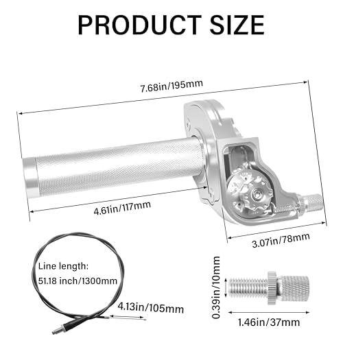 Universal CNC Quick Twist Throttle Kit with Cable for 7/8" Bars - Fits CRF50 70 110 125 230 250, KLX, XR, Pit & Dirt Bike, ATV, Mini Bike (CT200U) (Style - A, Silver) - color: Silver, style: Style - A