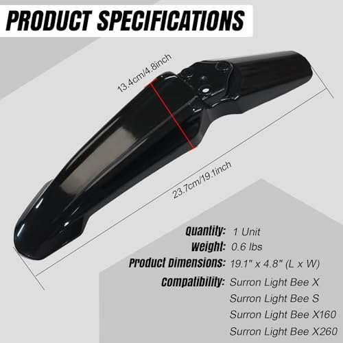 Dirt Bike Front Fender,Dirtbike Front Fender for Sur Ron/Surron/Light Bee/X160/X260, Black (Not Fits RST Fork) - style: Black