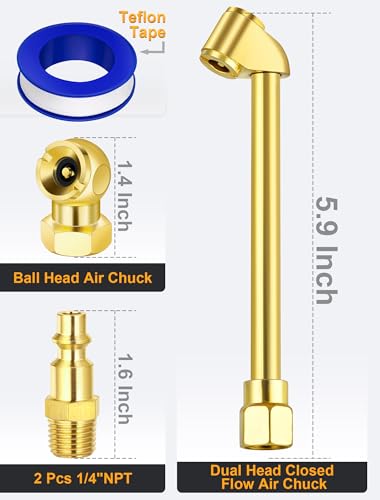 Dual Head Air Chuck Set, 1/4" NPT Quick Plug, Tire Inflator Accessory - size: Normal