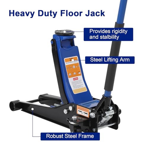 3 Ton Heavy Duty Low Profile Floor Jack, Dual Pump Hydraulic Jack with 3"-19.5" Lifting Range & Long Handle for Cars, Trucks, SUV, Garage Jack with Safety Lock, Blue