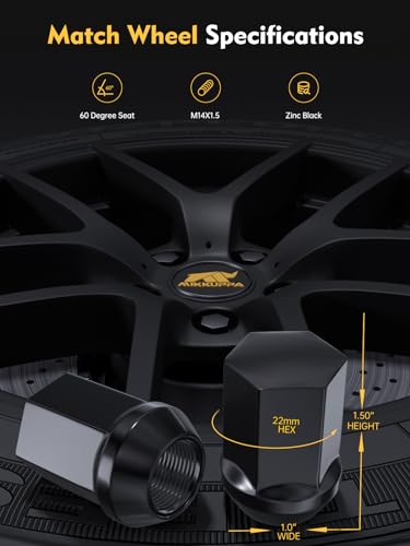 MIKKUPPA M14x1.5 Lug Nuts, Black One-Piece Chrome OEM Large Acorn Seat Nuts - color: Black, size: 24PCS - Short Style