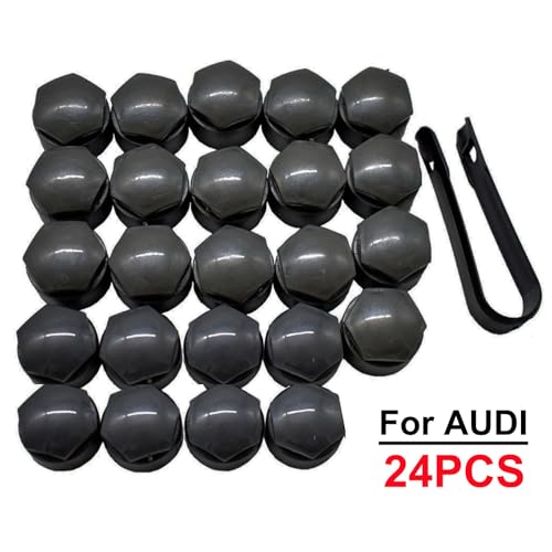 XUKEY Lug Nut Covers for Audi, 24pcs 25mm + Disassembly Tool (Black) - color: Black