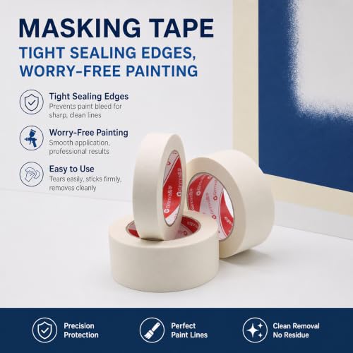 Masking Tape, 2 Inch x 55 Yards (3 Rolls Total 165 Yards) - Medium Adhesion White Painters Tape for Painting, Arts & Crafts, Home DIY | Hand Tearable, Multi-Surface - size: 3 Rolls*2 inch*55Y