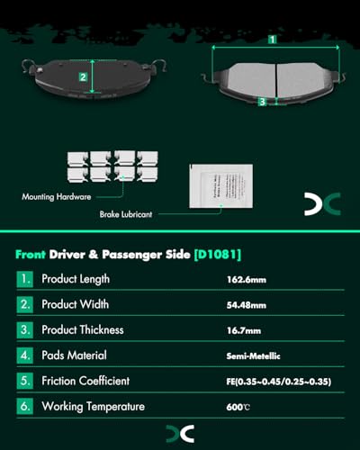 Brake Pads Kits,SCITOO 8pcs Brakes Pads Set For Ford For Mustang 2005-2010 - size: Front D1081 & Rear D1082