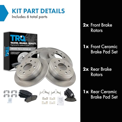 TRQ Front and Rear Brake Pad and Rotor Set Ceramic - style: BKA11166