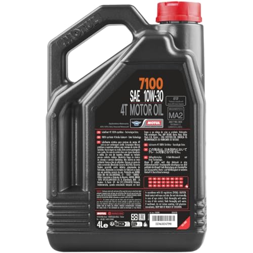 Motul 7100 4T 10W-30 Full Synthetic Motorcycle Oil - Ester Core Technology - API SP JASO MA2 Wet Clutch and DCT Safe - Engine Protection for Honda, Hero, TVS - 4 L - color: 10W-30, size: 4L