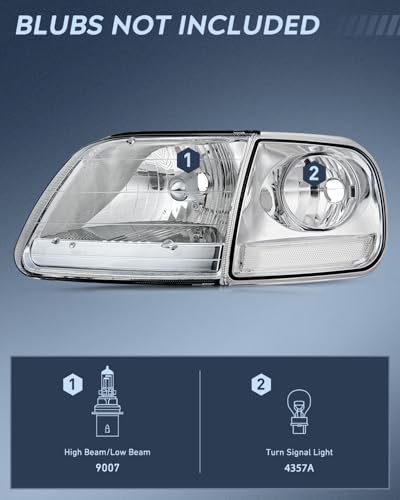 Nilight Headlight Assembly Compatible with Ford F-150 Expedition 1997-2003 - color: Chrome Housing + Clear Reflector, size: 1997-2003 F150