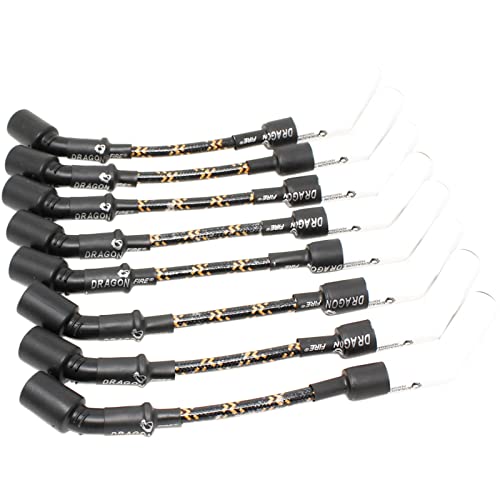 DRAGON FIRE PERFORMANCE WHITE CERAMIC Vintage Cloth Braided Plug Wire Set Compatible Replacement With 1999-2019 Buick Chevy Cadillac LS V8 Replaces 48322R 748RR 12495519 6718062 Oem Fit PWJ256WC-BLKBR