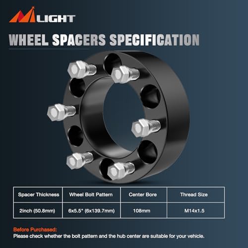 Nilight 쉐보레 실버라도 GMC 시에라 1500 1999-2021용 6x5.5 휠 스페이서 - size: 1999-2021 Chevy Silverado-2inch