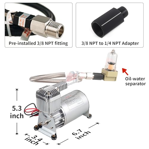 12V 150PSI Air Horn Suspension Compressor Kit 3/8 NPT Silver - color: Silver