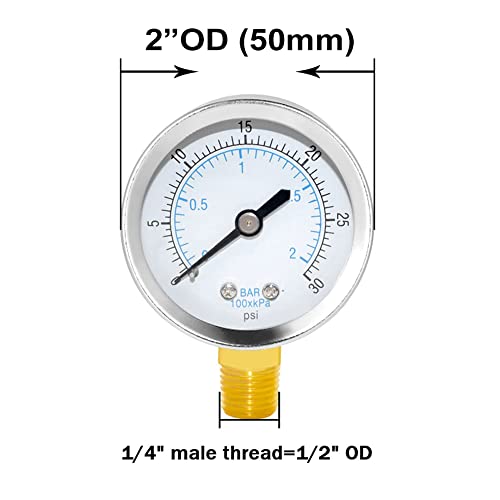 Joywayus Pressure Gauge 0 to 30 PSI Brass 1/4" Male NPT Thread Lower Mount, Multiple Function - size: 0-30PSI--1/4", style: No Glycerin Filled