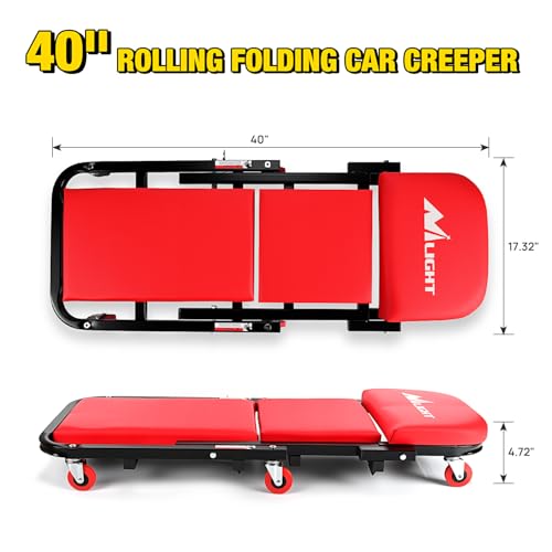 Nilight 40" Z Creeper 2-in-1 Folding Rolling Mechanic Seat - color: Red