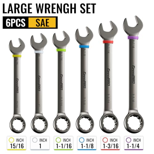 GRENPRO 15/16"-1-1/4" Large SAE Wrench Set, Combination Open End Tool Sets - style: SAE Nickel Wrench Set Large