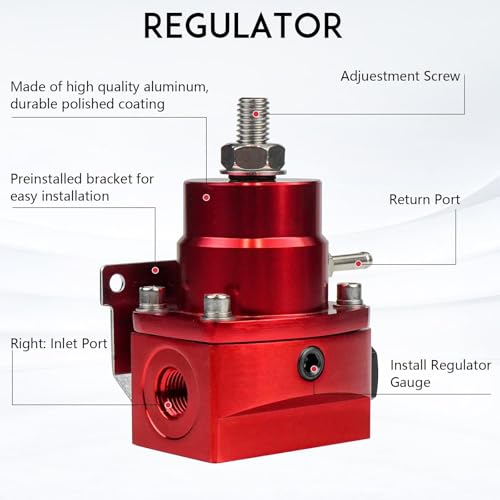 Fuel Pressure Regulator AN6 Feed & AN6 Return Line 0-160 PSI Fuel Pressure Gauge Set Red - color: red
