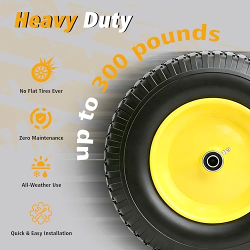 16 Inch 4.80/4.00-8 Flat Free Wheelbarrow Tire and Wheel, 16" Solid Puncture Proof Replacement with 5/8" & 3/4" Bearings, 3"-7” Hub for Garden Cart Wagon Trolley Farm Construction (2 Pack) - color: 2 PACK, size: 16"-4.80/4.00-8"