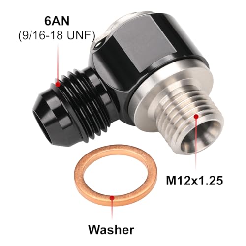 6AN Male Flare Banjo to M12x1.25 Stainless Steel Banjo Bolt Assembly Fitting Adapter Black - size: 6AN to M12x1.25