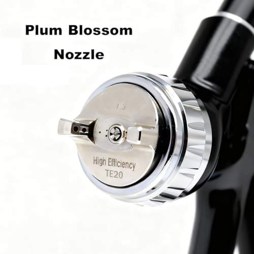 TE20 HVLP Air Spray Gun 1.3mm Nozzles, Car Paint Gun Sprayer,Forged Body, Anodised Finish,Paint Gun for Varnish and Top Coat, with Paint Sprayer Accessories (Black(Plum Blossom Nozzle)) - style: Black(Plum Blossom Nozzle)