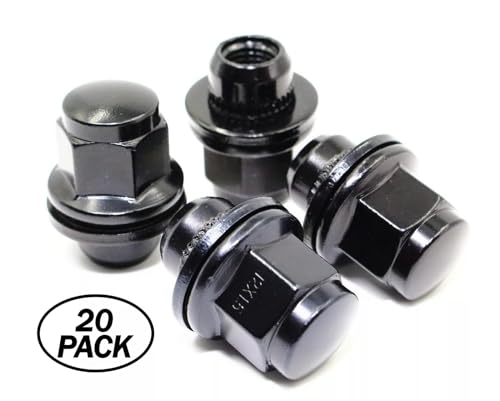 Veritek 12x1.25mm 1.47인치 13/16 헥스 OEM 매그 와셔 스타일 공장 교체 블랙 러그 너트 닛산 인피니티 팩토리 휠용 20개 세트