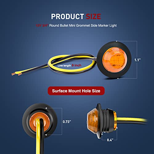 Nilight 50 PCS 3/4" Round Clearance LED Front Rear Side Marker Light - color: 50Pcs Amber