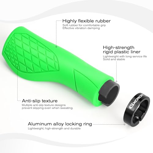 GXCROR Bike Grips,Ergonomic Bicycle Handlebars Grips Shock Absorbing Dual-Density Silicone,Universal 22.2mm Fit with 3D Non-Slip Pattern,Scooter Grips - color: Green