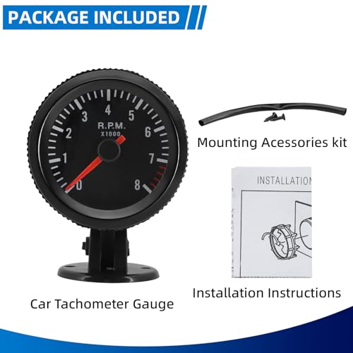 MH 2-1/6 inch (52mm) Tachometer 8000 RPM Gauge with Holder White Backlight Tach for 12V AUTO