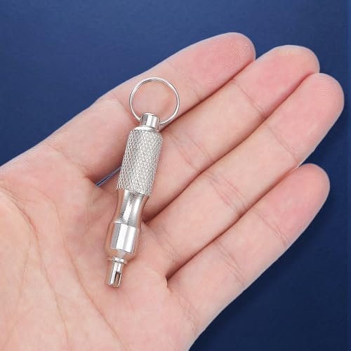 Yolev 4 Pcs Valve Core Removal Tool Keychain, Stainless Steel Tire Valve Stem Tool Portable Tire Valve Stem Removal Tool for Bicycle Car Motorcycle Repair Install Accessory