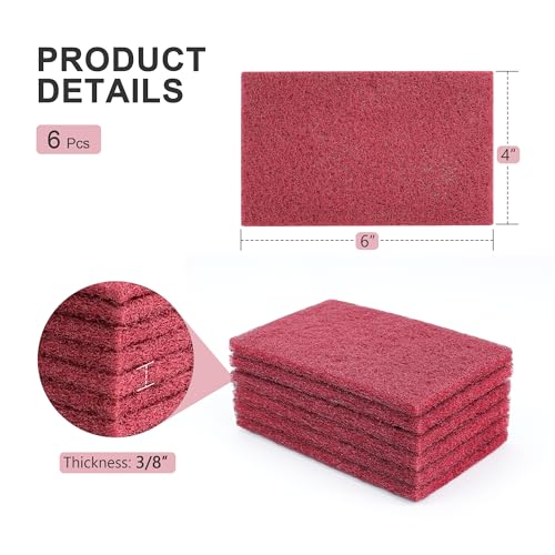 4"x6" Maroon Scuff Pads 6 Pack - 320 Grit Abrasive for Paint Prep, Auto Body & Woodworking, Non-Woven Aluminum Oxide, Reusable Wet or Dry, Resists Clogging & Tearing - color: Maroon, size: 6 pcs (4" x 6")