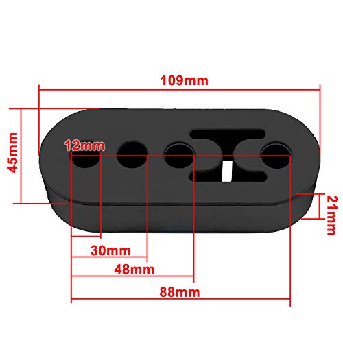 Exhaust Hanger Muffler Insulator Mount Bracket Bushing Pipe Rubber 4 Holes Car Vehicle Universal Black Rubber 12mm (0.47"), Pack of 2