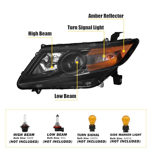 Headlight Fit for 2011-2017 Honda Odyssey EX/EX-L/LX,Halogen Headlamp Replacement Driver Passenger Side Black Housing 33150TK8A02 33100TK8A02 HO2502154 HO2503154
