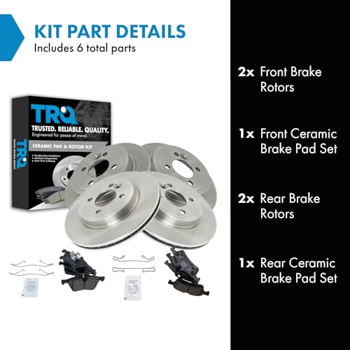 TRQ Front and Rear Brake Pad and Rotor Set Ceramic Vented Solid Rotors - style: BKA11651